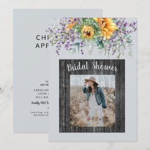 Invitation Photo Sunflower Lavender Fête des mariées rustique