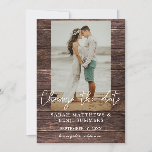 Invitation Photo sur Wood Change the Date (Devant)