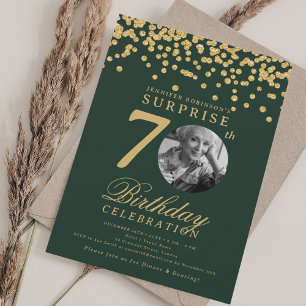 Invitation Photo SURPRISE 70e Anniversaire Confitte Doré Vert