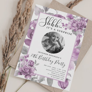 Invitation Photo SURPRISE 70e Anniversaire Fleurs Roses Tendr