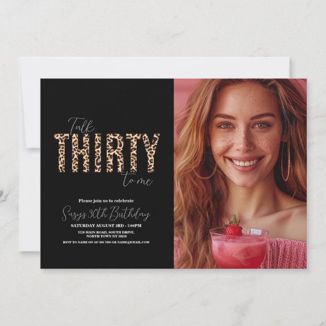 Invitation Photo Talk Trente à moi Leopard Femmes Anniversair (Devant)