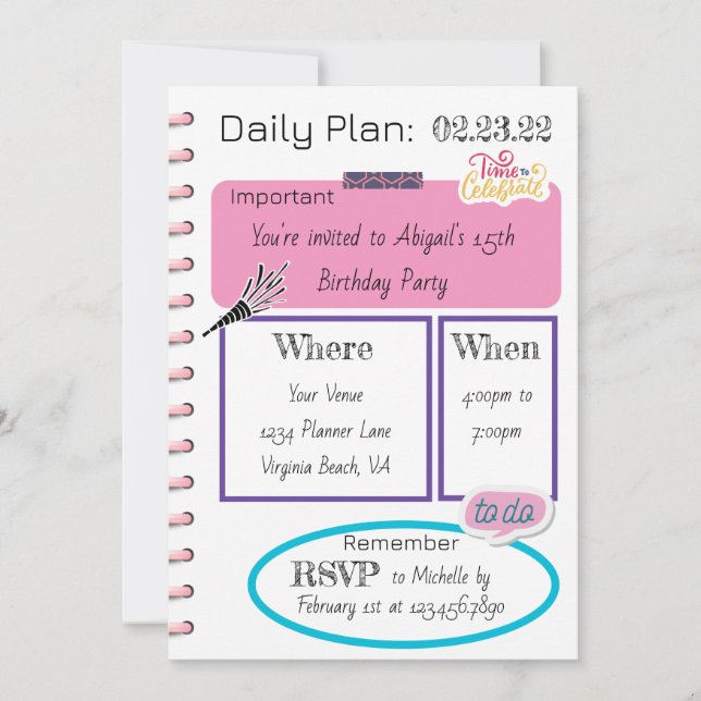Invitation Photo Tendance Daily Planner Moderne Chic Annivers (Devant)