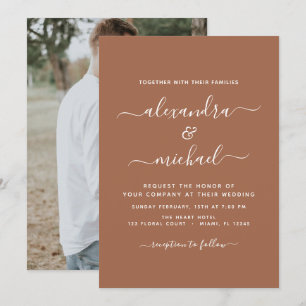 Invitation Photo Terra Cotta Boho Mariage Simple