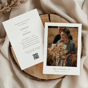 Invitation Photo texte blanc et élégant Mariage de code QR