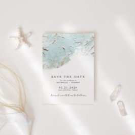 Invitation Photo Texturée Blue Gold Foil Enregistrer La Date