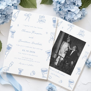 Invitation Photo tirée à la main Dusty Blue Mariage