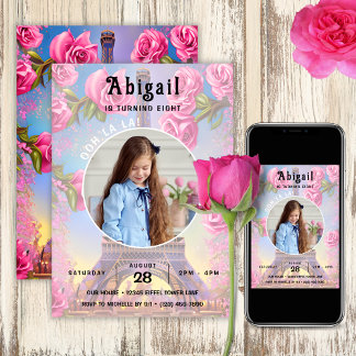 Invitation Photo Tour Eiffel Roses roses roses Chic Anniversa