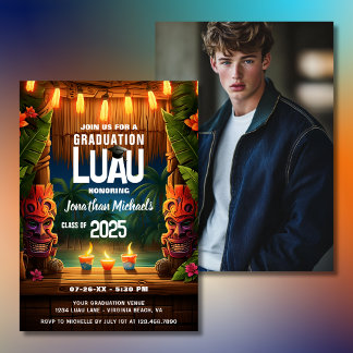 Invitation Photo Tropical Tiki Hawaiian Luau Graduation
