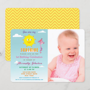 Invitation Photo Tu es mon Soleil, Fille 1er Anniversaire