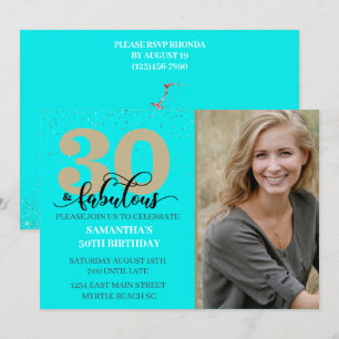 Invitation Photo Turquoise 30 et Fabulous Birthday Party