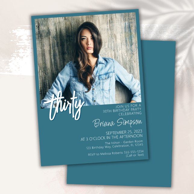 Invitation photo turquoise du 30e anniversaire (Créateur téléchargé)