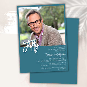 Invitation Photo turquoise du 50e anniversaire