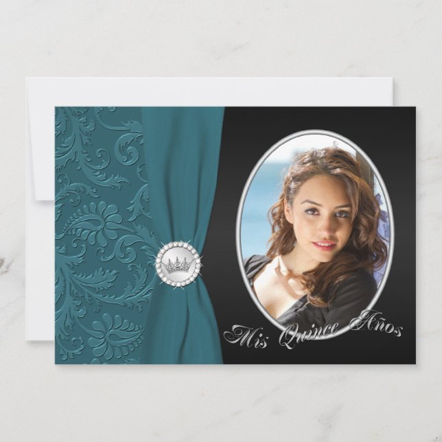 Invitation photo Turquoise et noire Quinceanera (Devant)