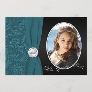 Invitation photo Turquoise et noire Quinceanera