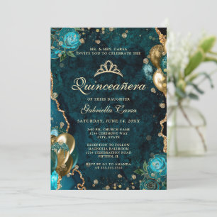 Invitation Photo Turquoise or Floral Agate Quinceanera
