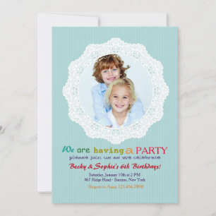 Invitation photo Turquoise Pinstripe Love