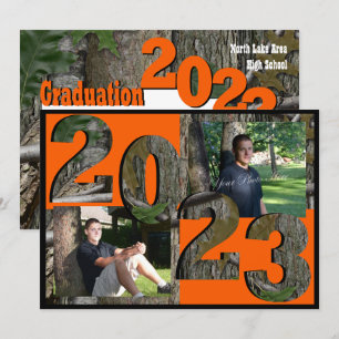 Invitation Photo Twin 2023 Tree Camo Graduation