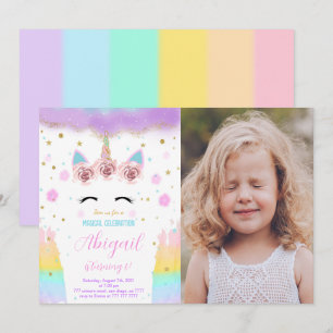 Invitation photo Unicorn modifiable
