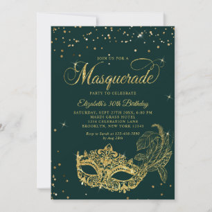 Invitation Photo Vert Or Paillettes Mascarade Anniversaire