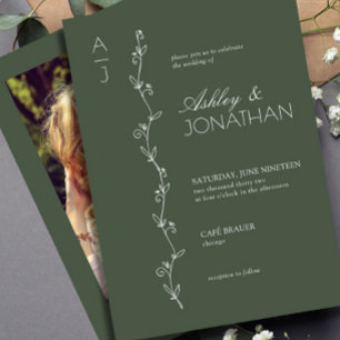 Invitation Photo verte du Mariage du diviseur botanique moder