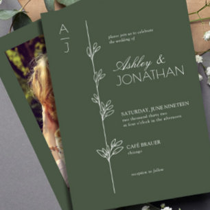 Invitation Photo verte du Mariage du diviseur botanique moder