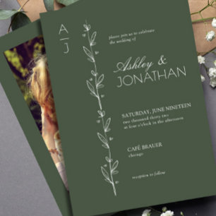 Invitation Photo verte du Mariage du diviseur botanique moder