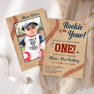 Invitation photo vintage 1er anniversaire Baseball