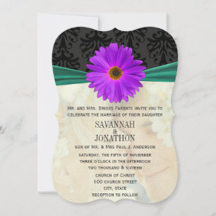 Invitation Photo Vintage Damask Emerald Purple Gerber Mariage