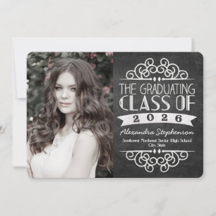 Invitation Photo Vintage de graduation en tableau noir 2024