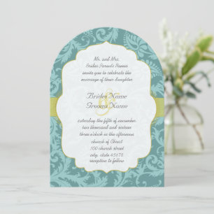 Invitation Photo Vintage Love Bird  Aqua Blue Damask Wedding 