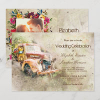 Photo Vintage Rustic Old Truck Mariage tendance