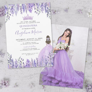 Invitation Photo violette Floral Quinceañera