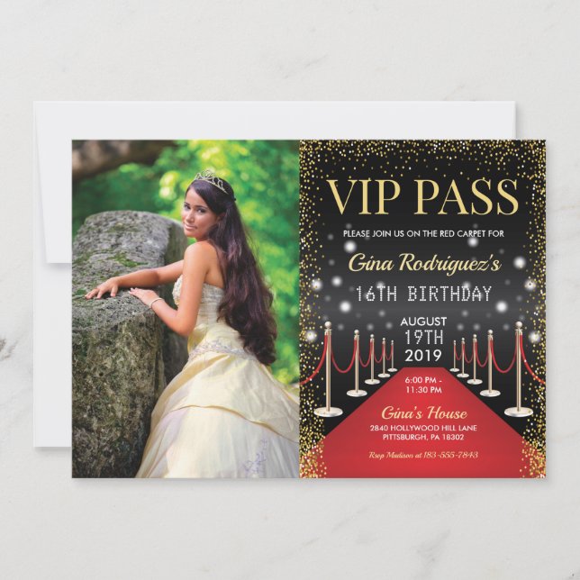 Invitation Photo VIP Pass Hollywood Tapis rouge Anniversaire (Devant)