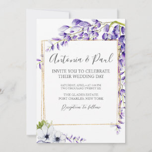 Invitation Photo Watercolor Wisteria Blooms QR Code Mariage