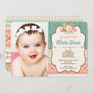 Invitation photo Wild One girl 1er anniversaire