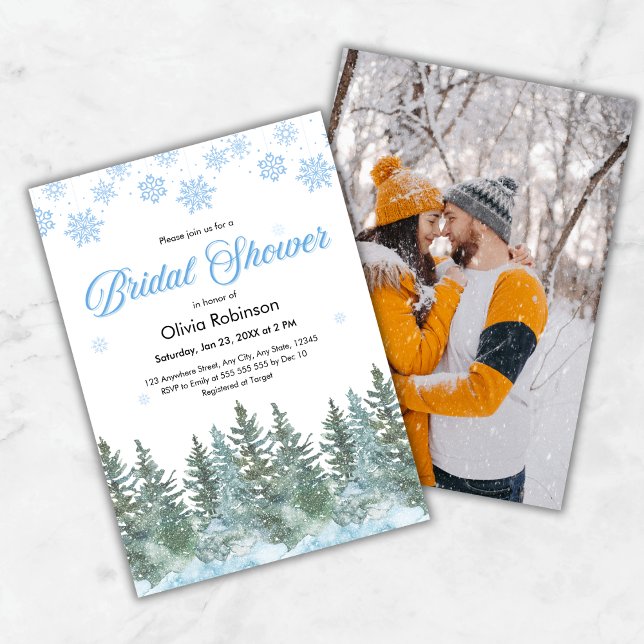 Invitation Photo Winter Pine Trees Snowflakes Bridal Shower (Photo Winter Pine Trees Snowflakes Bridal Shower Invitation  )