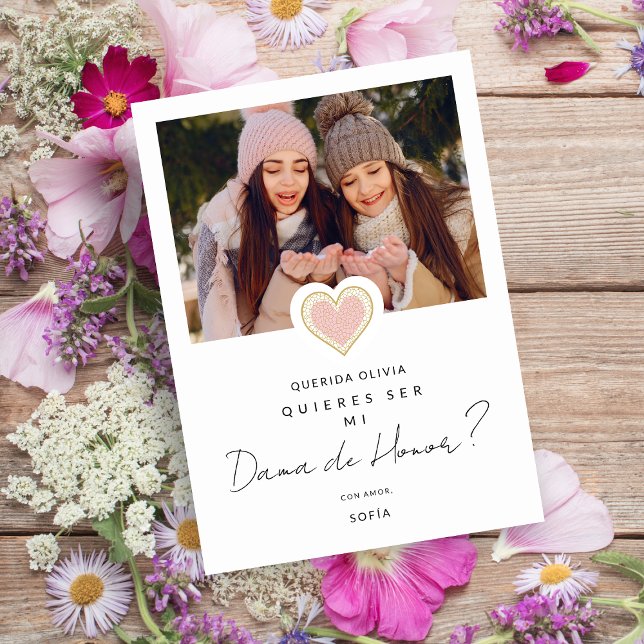 Invitation Photographie de Coeur rose espagnol Dama de Honor  (Créateur téléchargé)