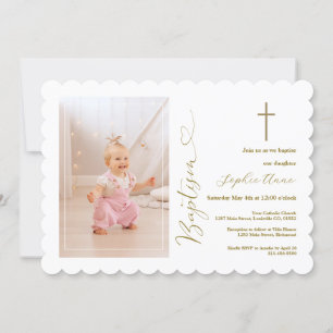Invitation Photographie de la fille d'or moderne Baptême