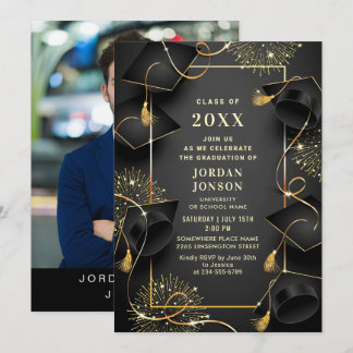 Invitation Photographie de la partie de graduation en or noir