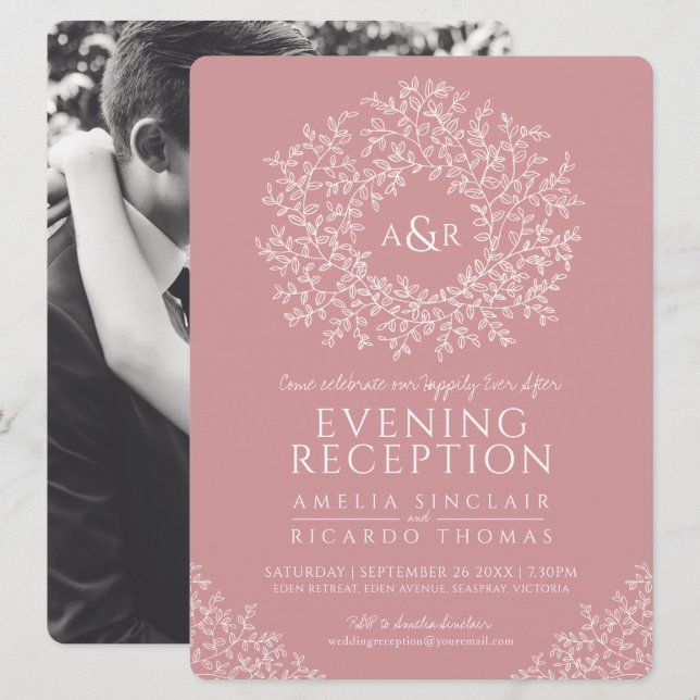 Invitation Photographie de mariage en feuille rose vierge (Devant / Derrière)