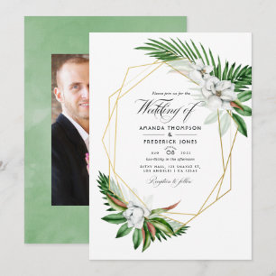 Invitation Photographie de mariage géométrique à verdure trop