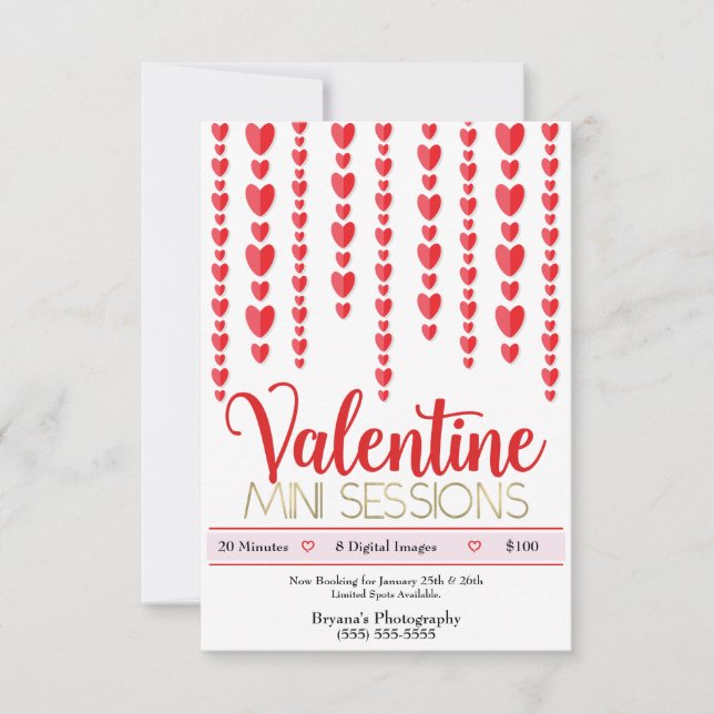 Invitation Photographie de mini-séances Cœurs rouges de la Sa (Devant)
