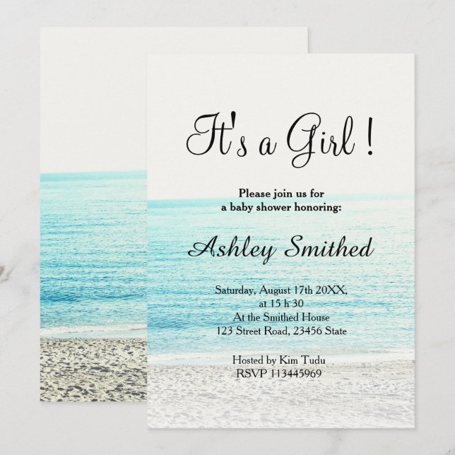 Invitation photographie de plage baby shower tropical moderne (Devant / Derrière)