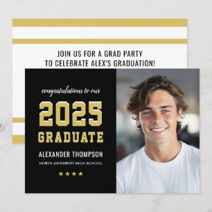 Invitation Photographie du Graduate Black Gold Graduate Party