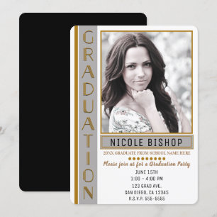 Invitation Photographie du Graduate du Modern Grey Gold Party