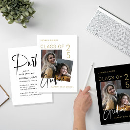 Invitation Photographie Gold à la mode White Graduation Party