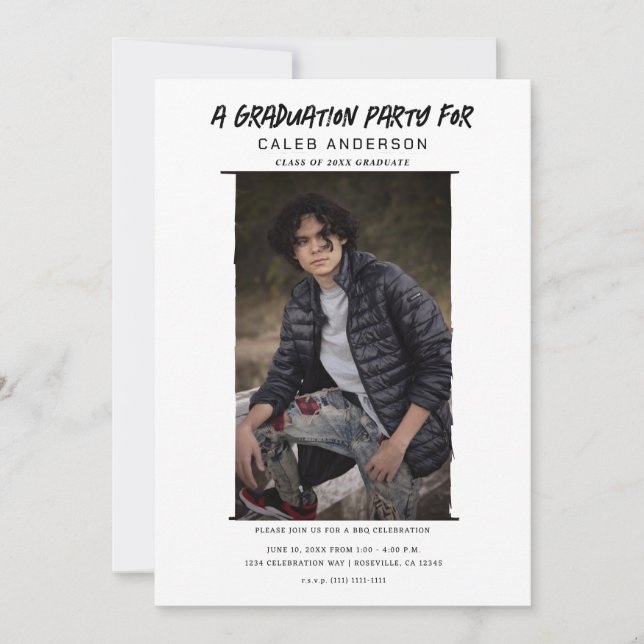 Invitation Photographie minimale blanche Fête de graduation p (Devant)