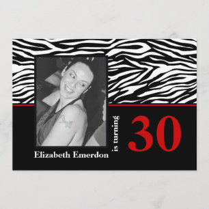 Invitation Photographie noir blanc rouge zèbre 30e anniversai