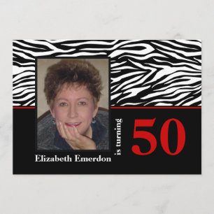 Invitation Photographie noir blanc rouge zèbre 50e anniversai