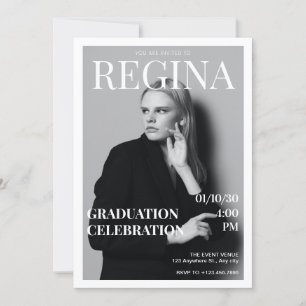 Invitation Photographie noir et blanc élégant magazine gradua
